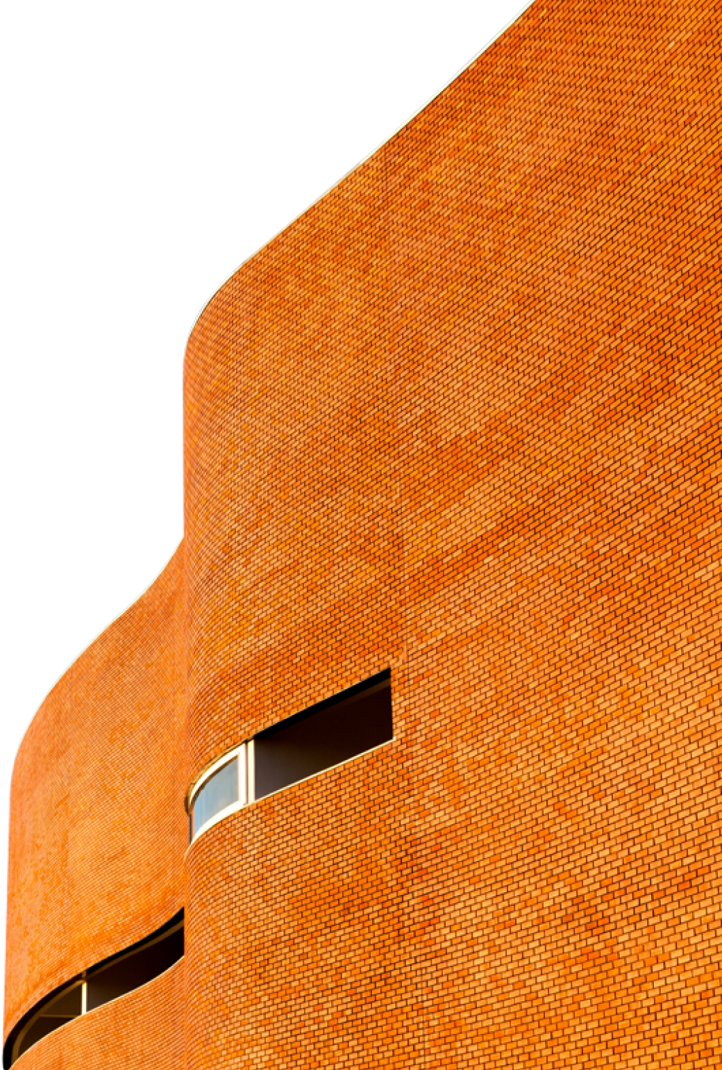 Vista lateral de uma parede de tijolos à vista